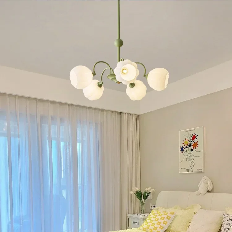 GHJUYIOL French Cream Style Living Room Pendant Light Retro Flower American Restaurant Light Bedroom Ceiling Light