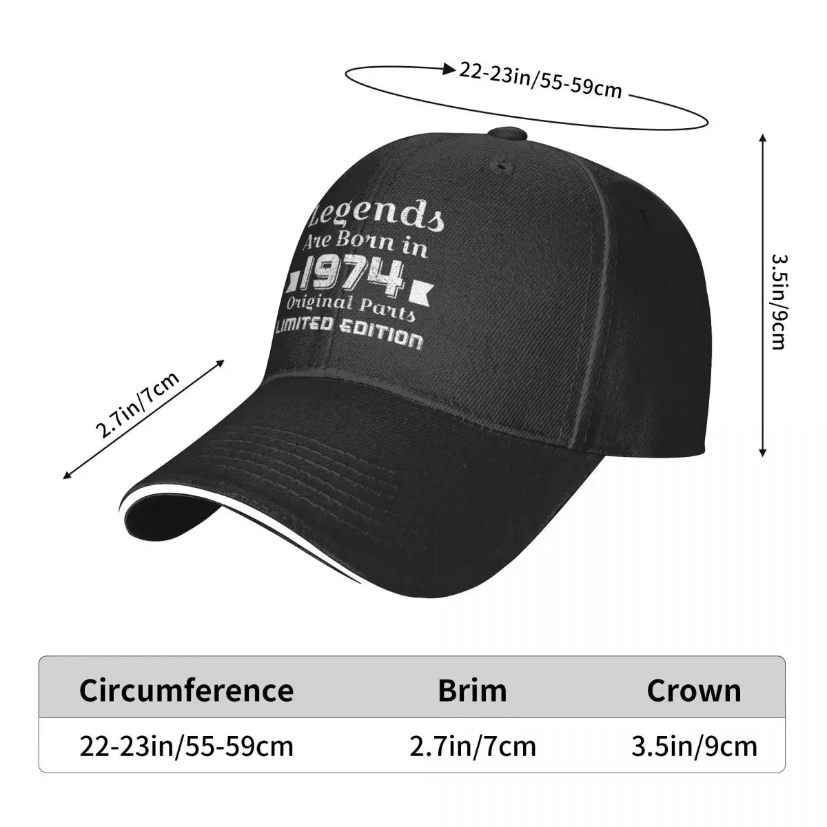 2024 New Baseball Cap 50th Birthday Legends Born 1974 Merch For Men Women aged 50 birthday present Golf Cap Headwear Adjustable