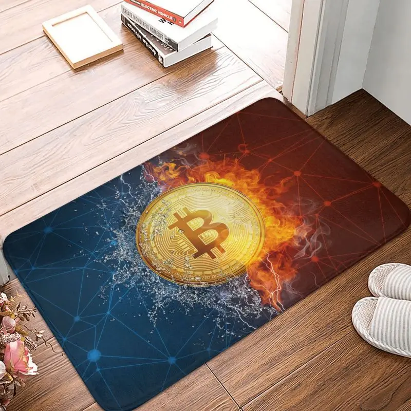 Custom Cryptocurrency Bitcoin Doormat Anti-Slip Entrance Kitchen Bathroom Floor Door Mat Toilet Rug Carpet Footpad