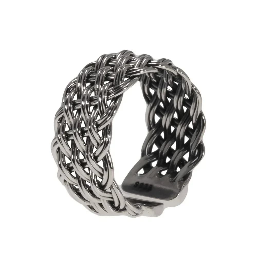 

S925 Sterling Silver 2-Thread Braided Ring Viking Band Adjustable Size 7-10 Handmade Jewelry