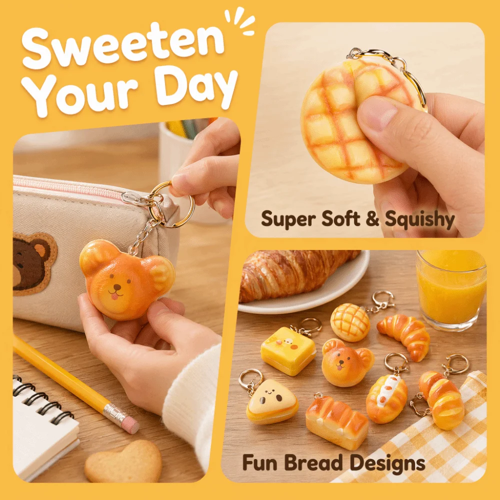 Creative Cartoon Bread Squishy Bread Multicolor PU Squeeze Stress Relief Phone Charm Pinch Le