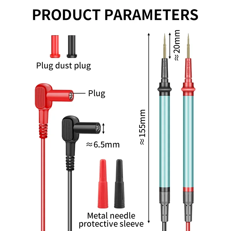 LUXIANZI Stainless Steel Multimeter Test Leads 20A 1000V Super Conducting Measuring Meter Silicone Wires Probe Wire Pen Cable