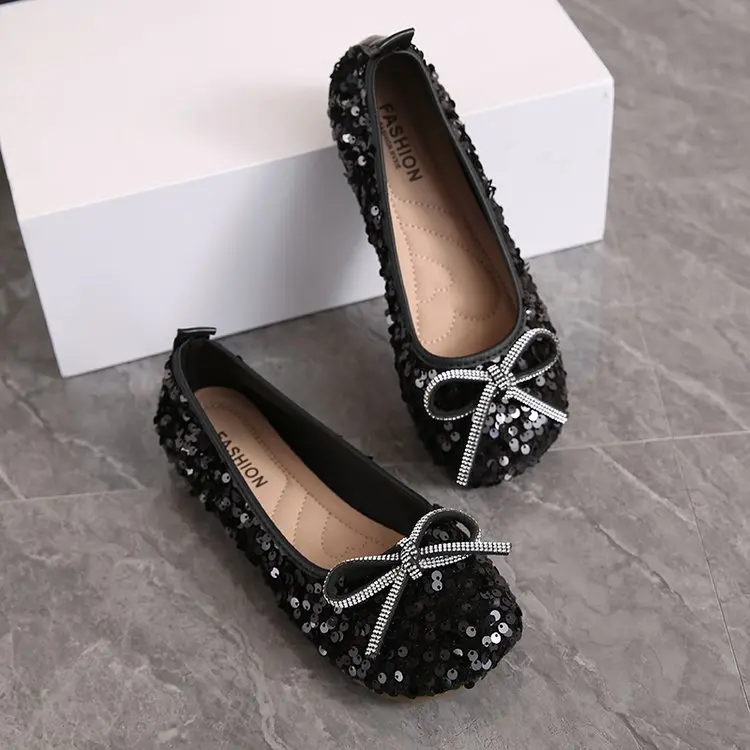 2026 Damen Glitzer-Ballerinas Lässige Gehschuhe Frühling Neu Runde Zehenkappe Schleife Modische Marken-Kleiderschuhe Zapatillas Mujer – Detail 7