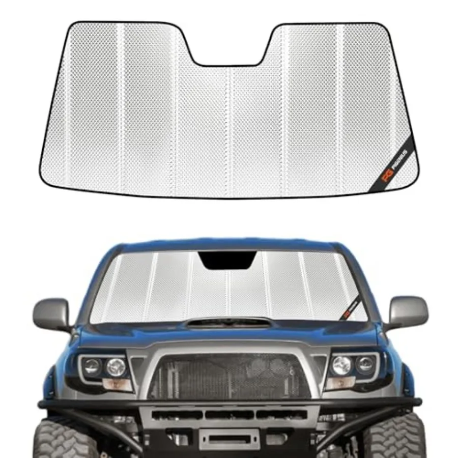 

Windshield Sun Shade for Toyota Tacoma. Reflective Aluminum Film Front Window Sunshade - BLAZBLOCK