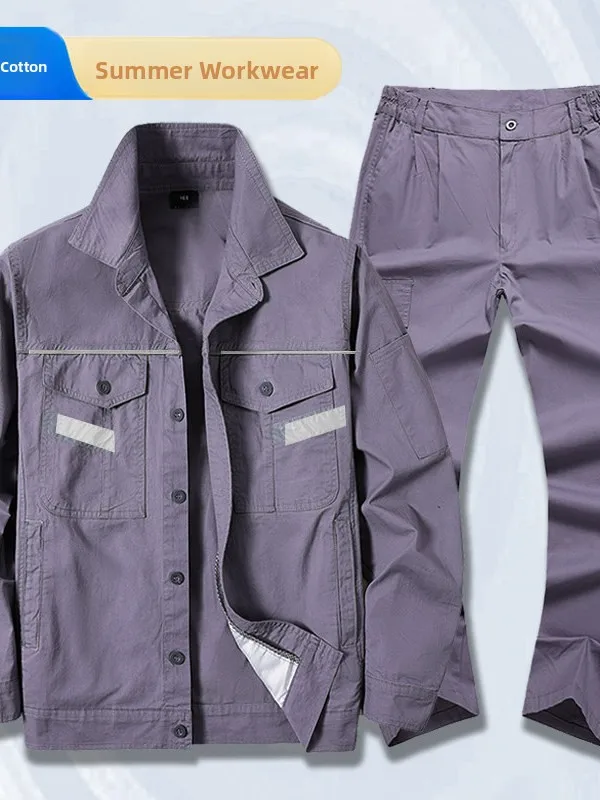 

Men's Summer Work orm Set Thin Pure Cotton Reflective Breathable Wear Resistant Auttive Repairing Workwear New 2025