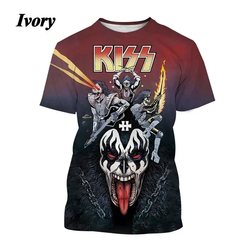 

Kiss Rock 3D Printed Summer T-Shirt Street Wear Crew Collar Short Sleeve Hip Hop T Shirt Oversized Men Women Kids Casual Top