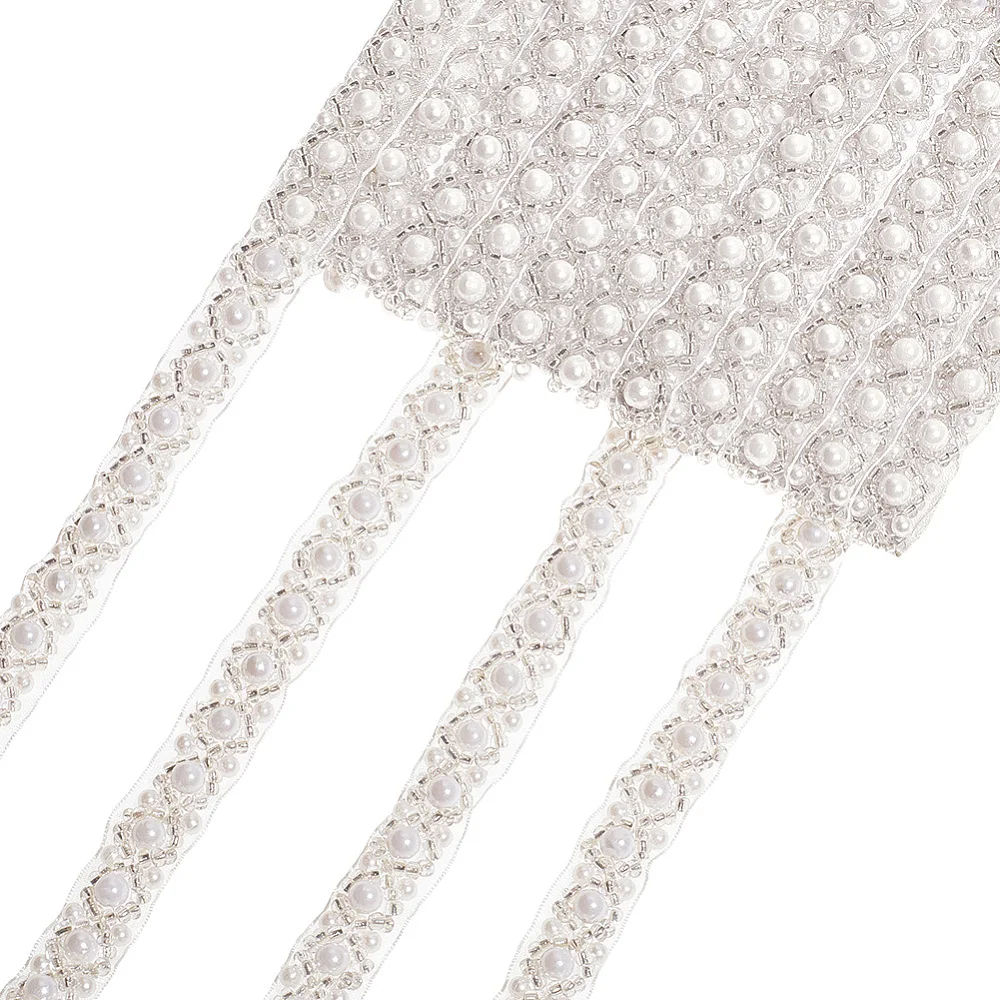 10 Yards Pearl Beaded Trim 0.6 Inch Wide Plastic Pearl Bridal Lace Ribbon Trimming Edge Straps for Wedding Dress Sewing Applique