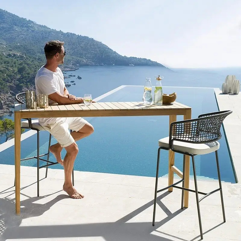 Rattan Outdoor bar Chair Set 3 Piece Woven High Top Dining Chair Combination Waterproof Sunproof Tall Patio Furniture