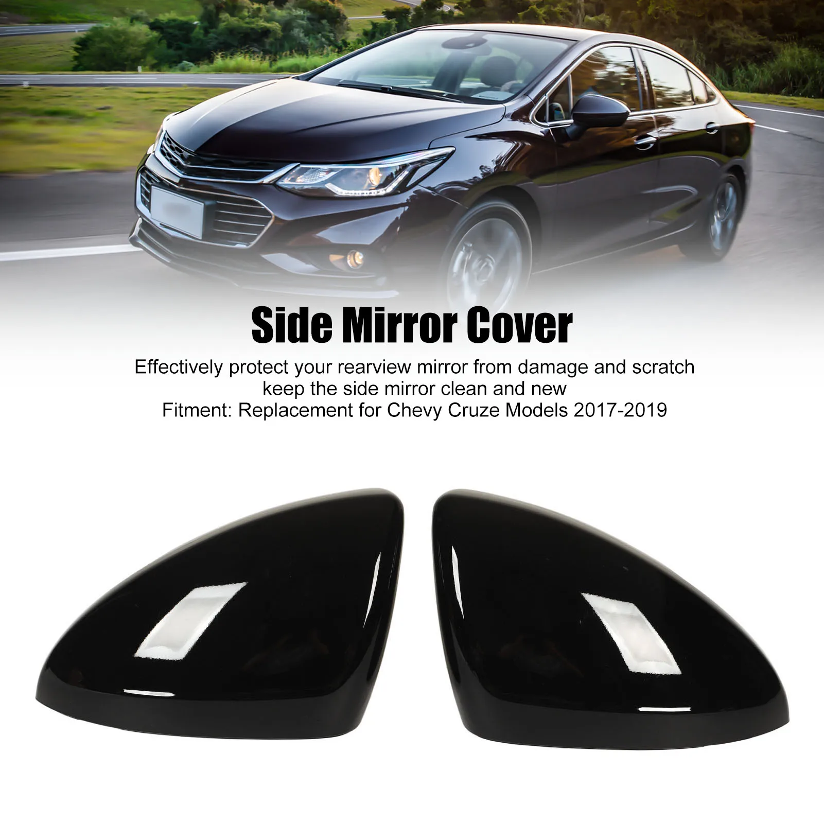 

1 Pair Mirror Cover Protective Mirror Cap Gloss Black Abs Mirror Shell For Chevrolet Cruze 2017-2019 Car Exterior Trim
