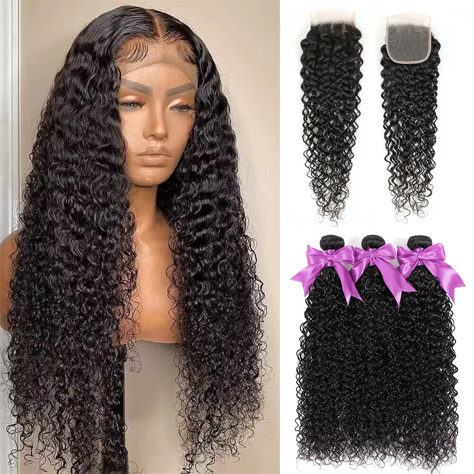 Water Wave Bundles With Closure Brazilian Remy Human Hair Bundles With 5X5 Lace Closure Remy Human Hair Bundels With Closure