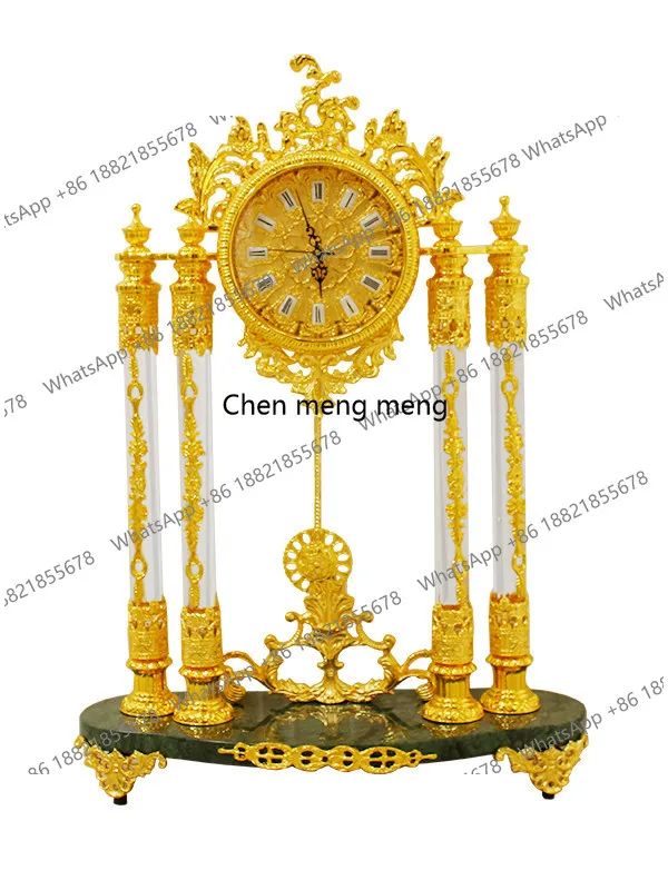 Gold small seat clock imported quartz movement pure copper clock new residence entry creativity, reception room desktop clock