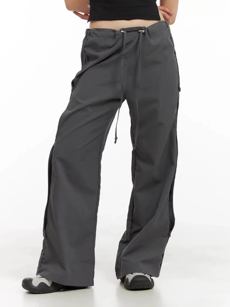 

Matakawa Y2k Clothes Hollow Out Women Pants Spring Summer Buttons Streetwear Pantalones Mujer Solid Vintage Loose Trousers