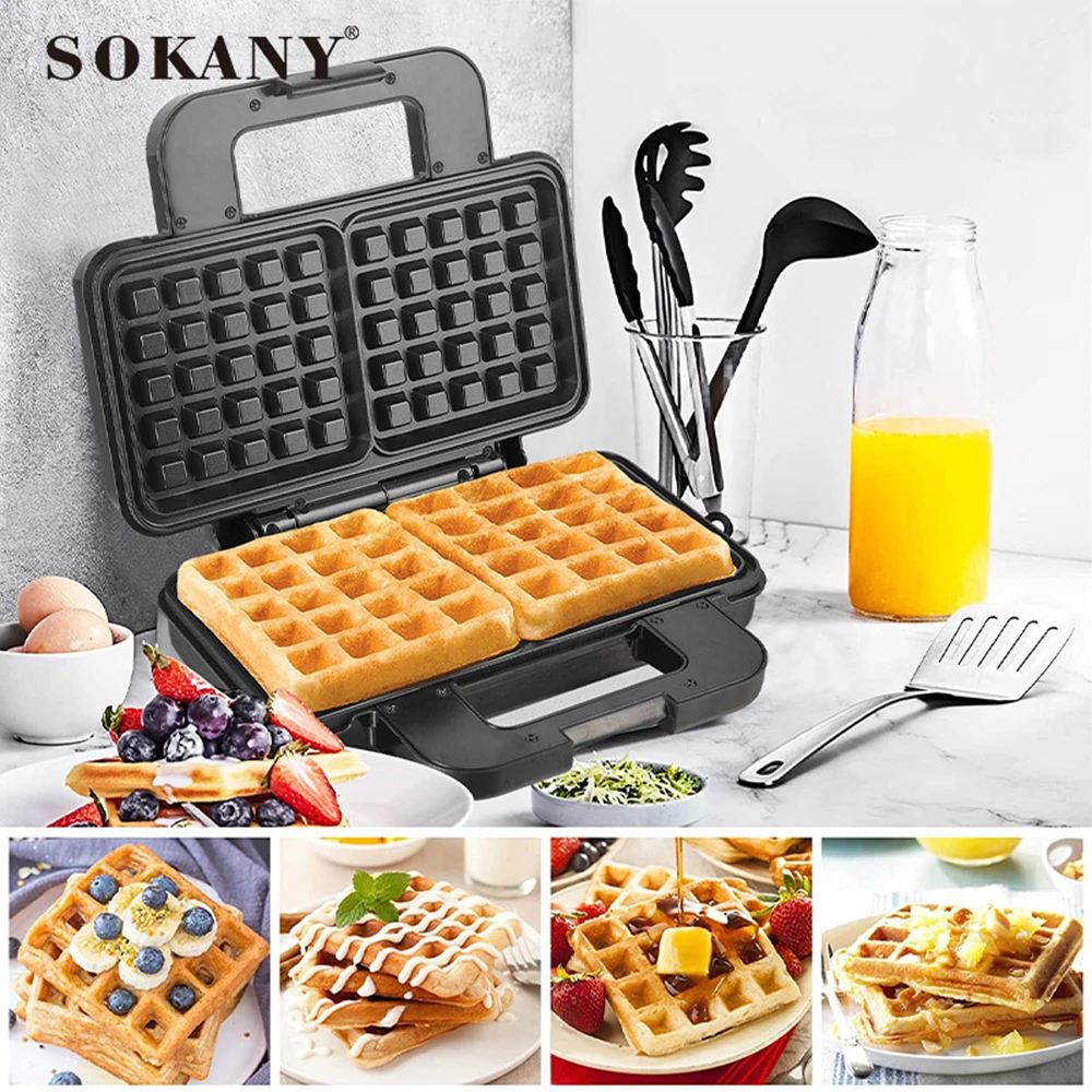 Electric Waffle Maker 2 Pan Non-Stick Coating Double Heating Egg Cake Oven Pancake Egg Waffle Cake Griddle Cooking Machine 1000W