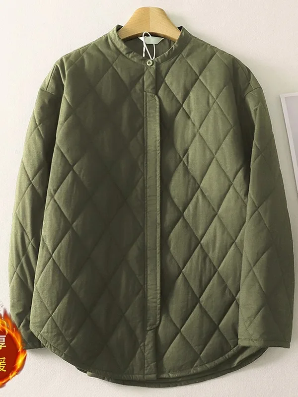 

High-End Japanese Sle Cotton Jaet Women's Winter Large Size Retro Diamond Pattern Casual Versatile Pure Cotton Coat