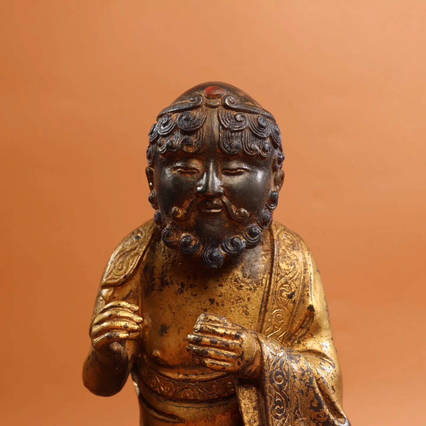 Tibetan brass gilt antique riding elephant Buddha statue ornament Home Hall incense table supplies 26cm