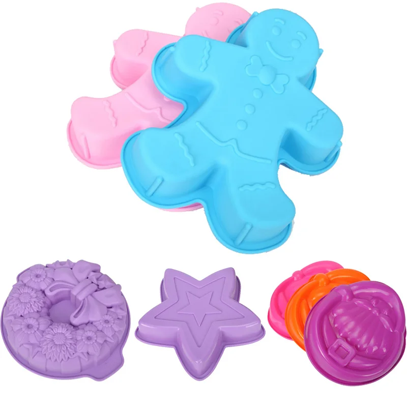 3D Christmas Decorations Pentagram Gingerbread Man design baking pan Silicone Mold silicone cake pan