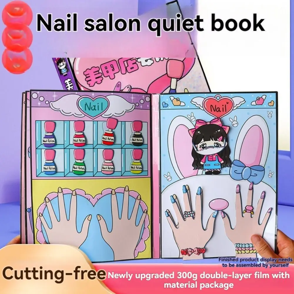 3D Nail Shop Quiet Book Creative Homemade Sticker Games Quiet Book Material Pack Interactive DIY Dress Up Educational