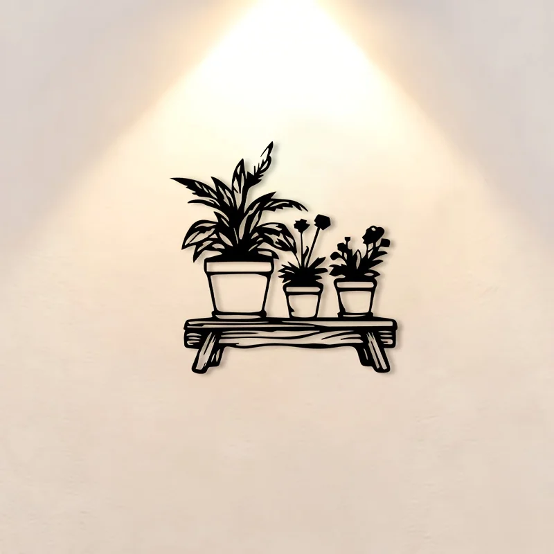 Modern 2D Flat Aluminum Wall Art 16x24 Inch Waterproof Weatherproof Potted Plant Metal Decor For Living Room Patio Garden Yard
