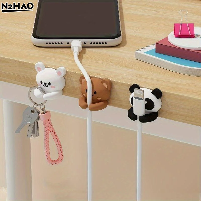 3pcs Cute Cartoon Desktop Cable Organizer Managers Self-Adhesive Winder Wire Cord Management Earphone Data Cable Clips Holder