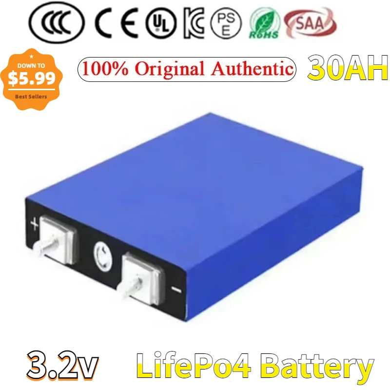 3.2V 30Ah LifePo4 Battery High Drain for DIY 12V 24V 36V 48V Solar Inverter Electric Vehicle C Oach Golf Cart UPS Power Supply