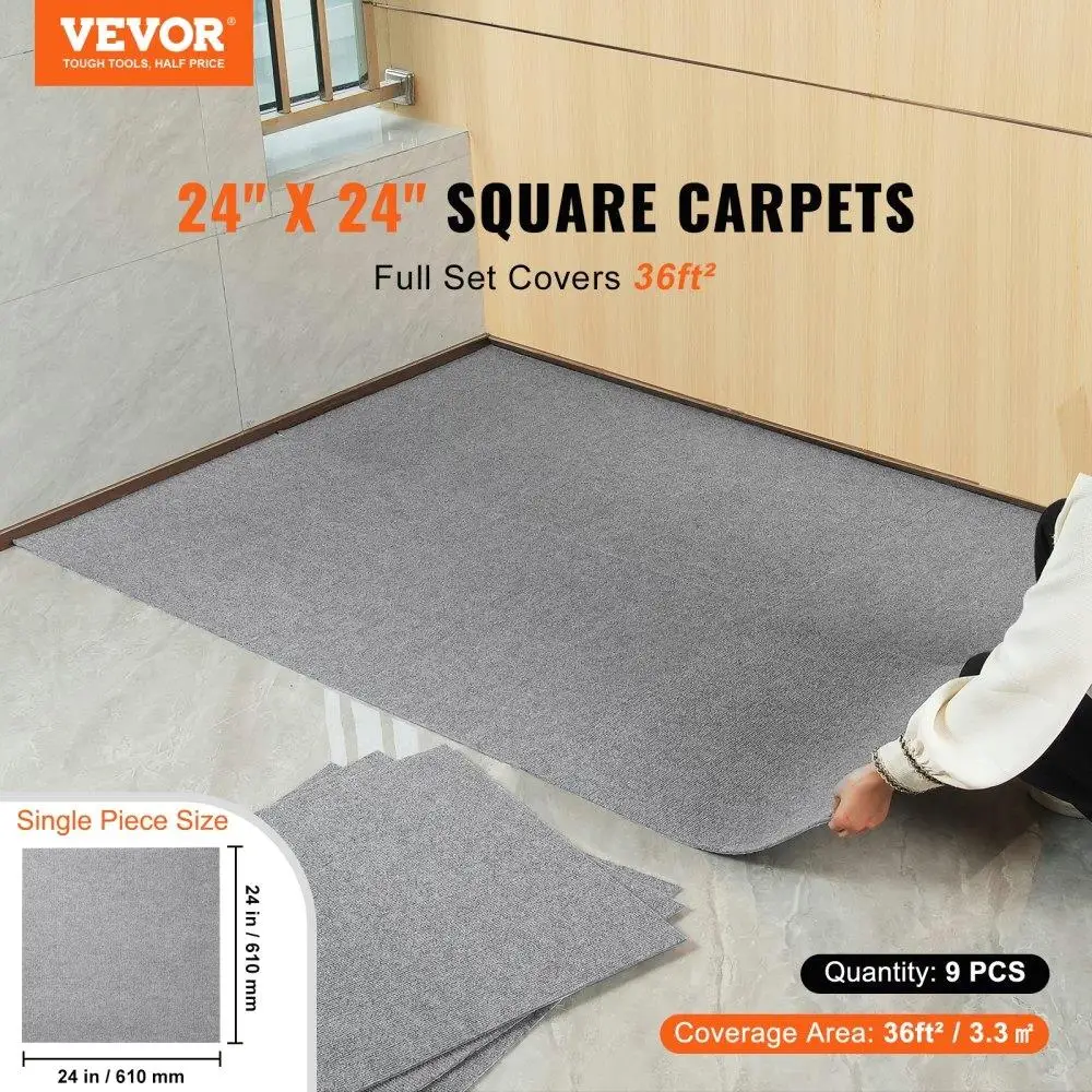 Carpet Tiles Peel and Stick, 24” x 24” Self Adhesive Carpet Floor Tile, Soft Padded Carpet Tiles, Easy Install DIY for