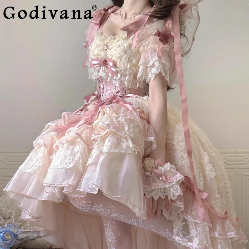 Lolita Wedding Heavy Craft Dress Girl Birthday Party Adult Lolita Dress Women's Summer Marriage Short Lolita Princess Dress