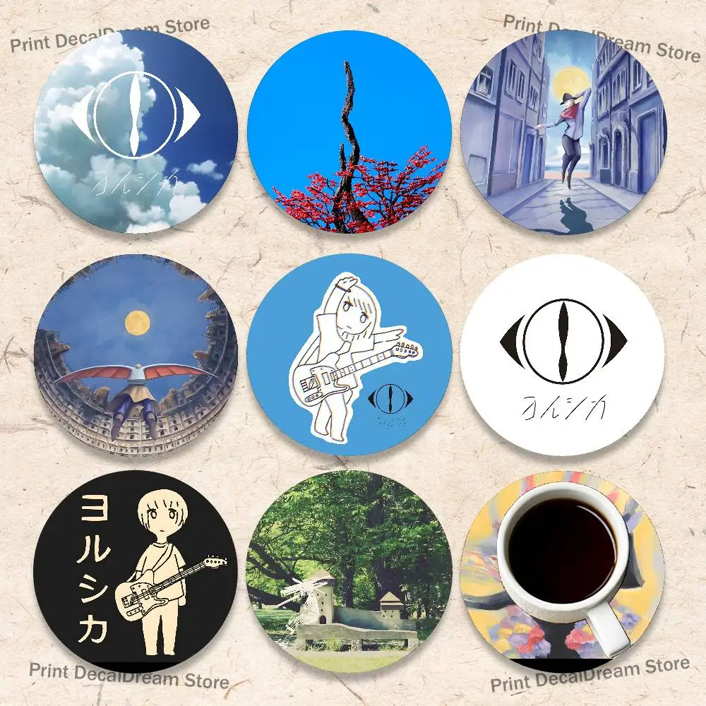 

Band Y-YorushikaS 2D Pattern round Wooden Coaster Decorative Coffee Cup for Use in Coffee Shops Bars Wine Beer