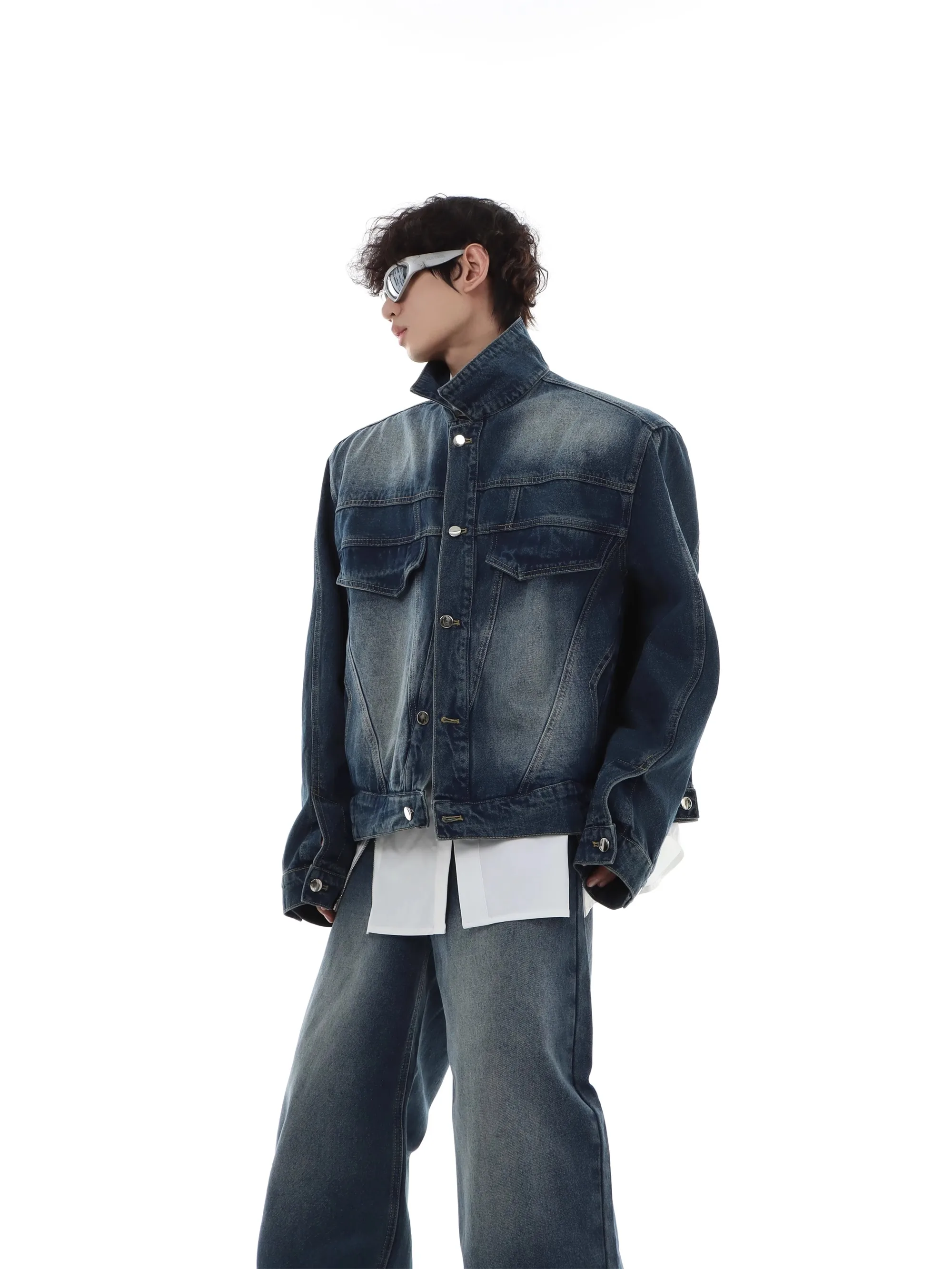 

Мужской джинсовый комплект в стиле винтаж: свободные прямые джинсы и лонгслив для молодежи, летний повседневный образ