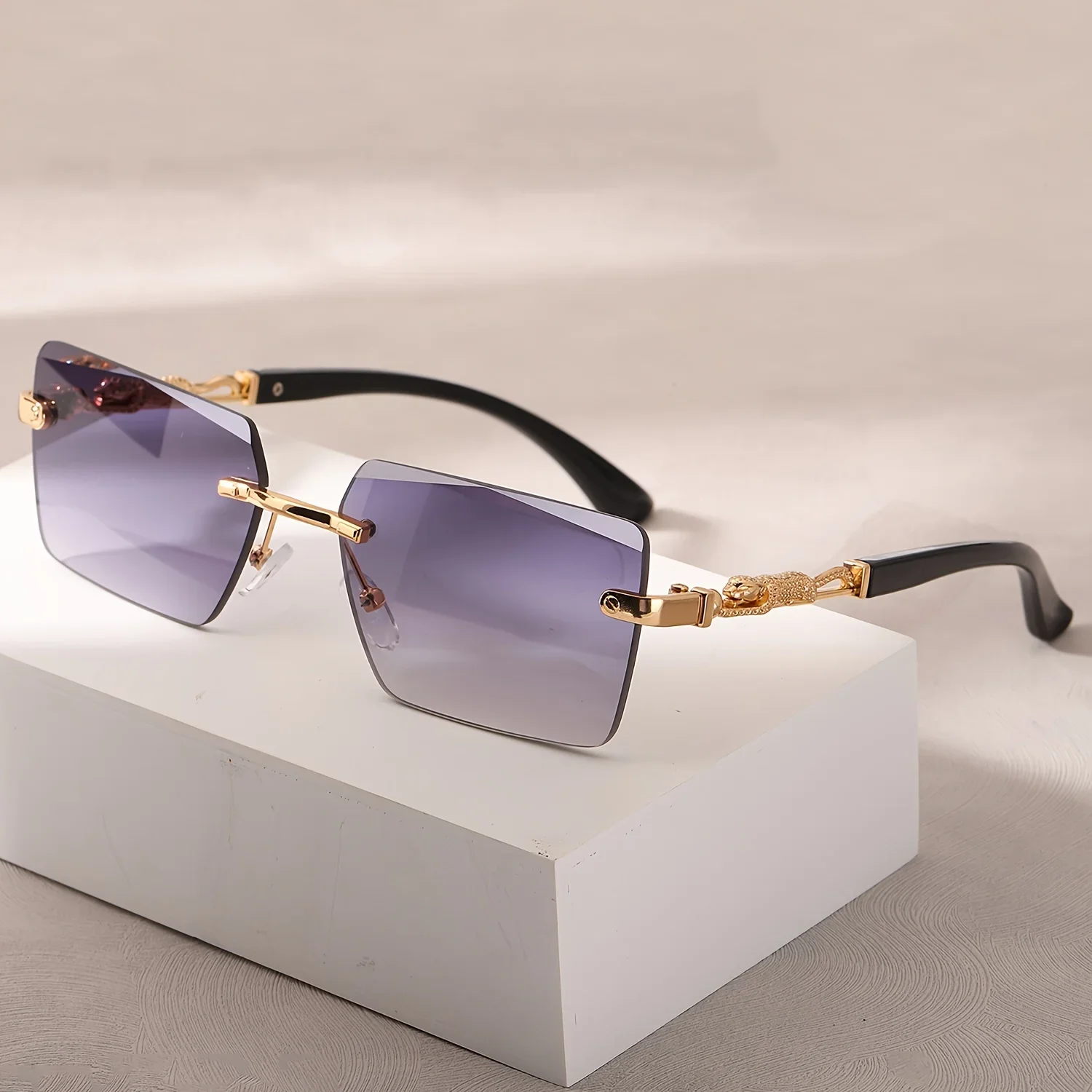 1pc Rimless Sunglasses Rectangle Women Men Shades Small Square Sun Glasses For Female Male Beach Vacation Travel Eyewearjvs view 4