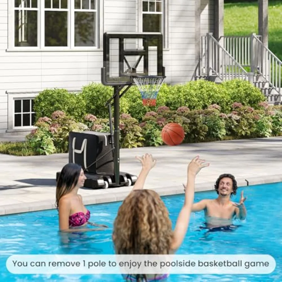 نظام كرة السلة في الهواء الطلق مع طوق سلة قابل للتعديل الارتفاع من 4.6 إلى 10 أقدام يتميز بلوحة خلفية مقاومة للكسر مقاس 44 بوصة مقاس 18 بوصة