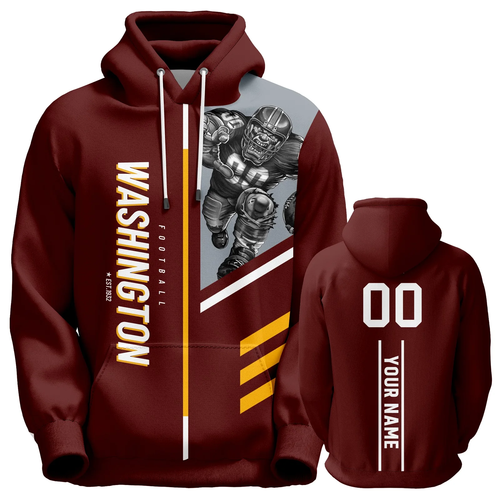 Custom American Football Hoodie Washington City Mascots Sweatshirt Personalized Name Number for Men Women Youth Fans Gift