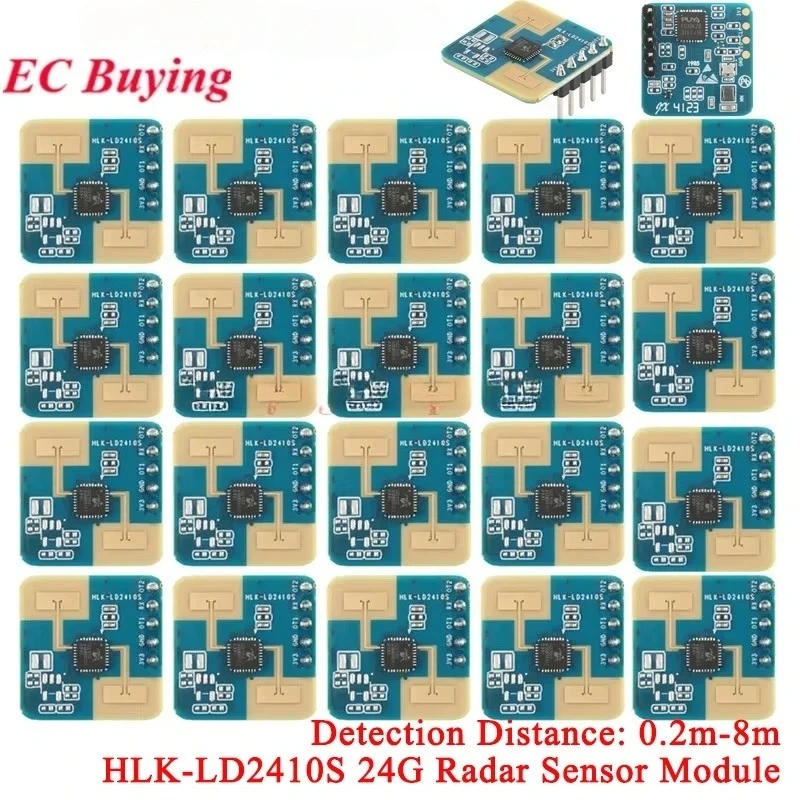 20Pcs/1pc LD2410S 24G Human Presence Sensing Radar Sensor Module HLK-LD2410S Low Power LD2410 Detection Distance 8M 3.3V 0.1mA