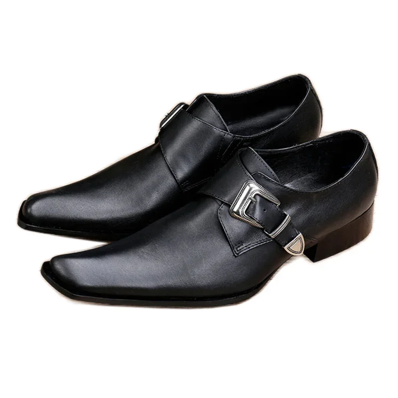 

ntparker New Hot Genuine Leather Men Dress Oxfords Shoes Square Toe Slip-on Black Men Leather Business Party Shoes, EU38-46!