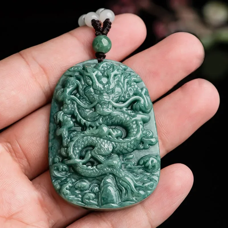 Men's Natural Stone Double-Sided Dragon Pendant Necklace Elegant Fashion Jewelry Accessories