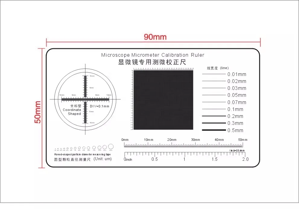 Microscope Micrometer Calibration Film PET Line Width 0.01–0.2mm & Particle Measurement 100–1000μm Precision Scale Slide