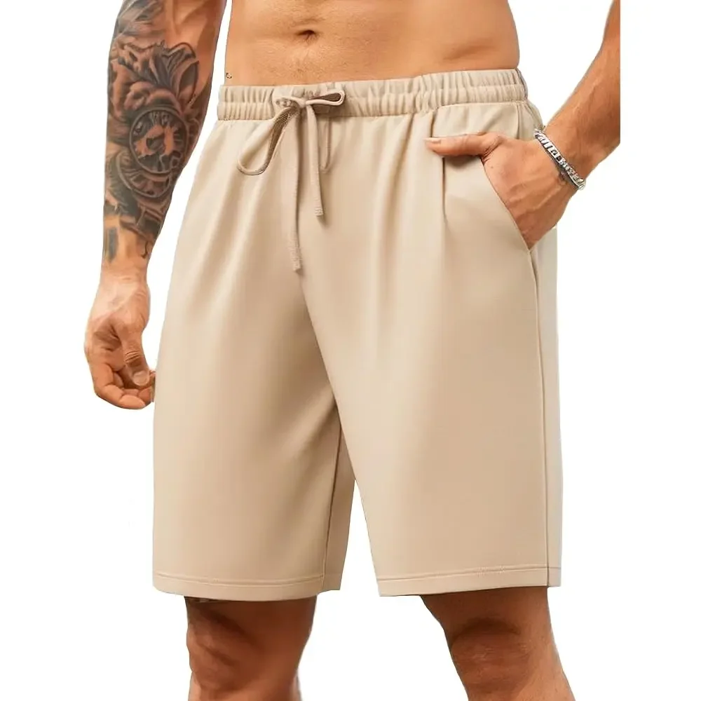 

Mens Casual Shorts 9 inch Inseam Stretch Beach Shorts Elastic Waist Drawstring Summer Shorts