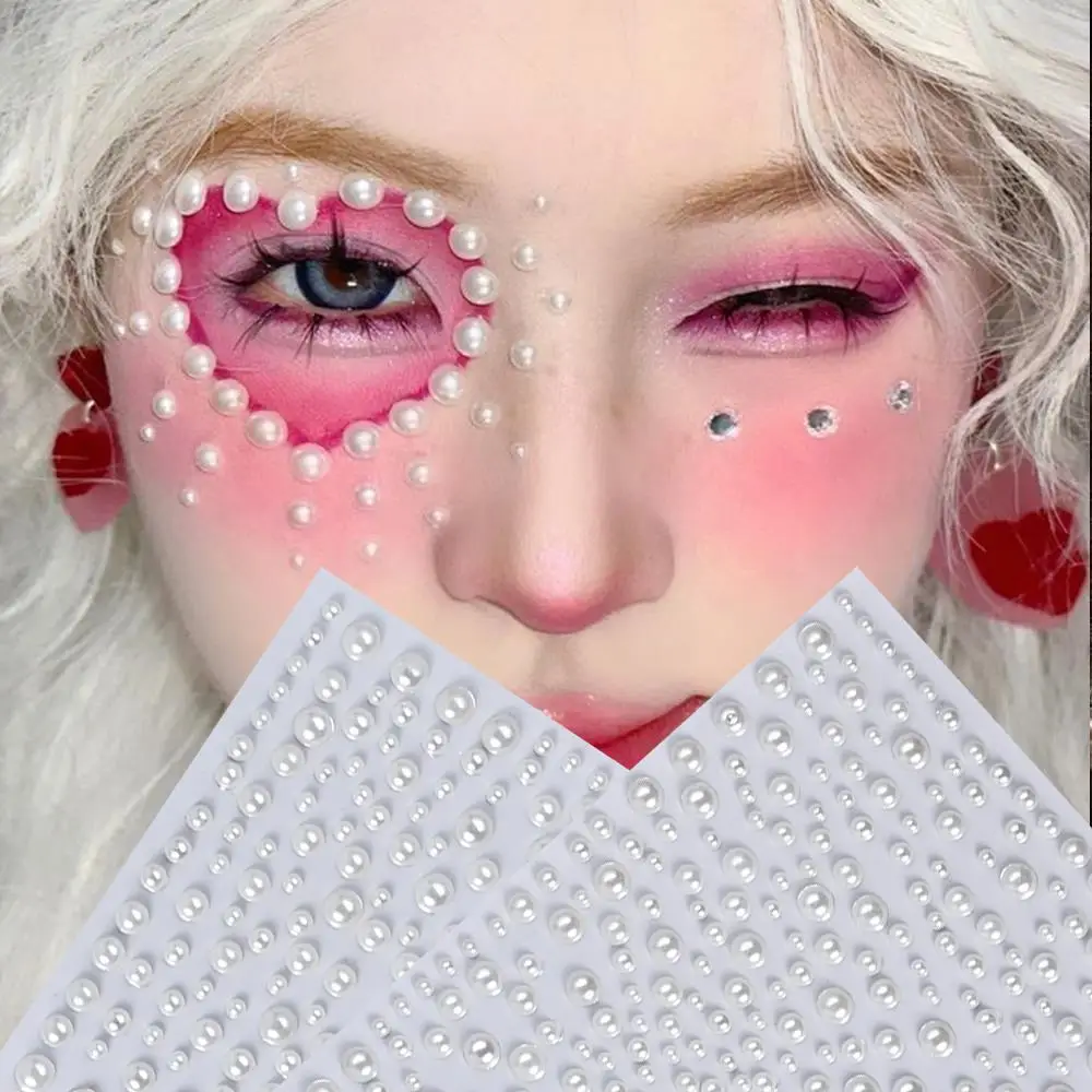 1Sheet 3D Pearl Face Tattoos Stickers Half Round Imitation Pearls Rhinestones Tattoo for Festival Party Eye/Body Makeup Decor &*
