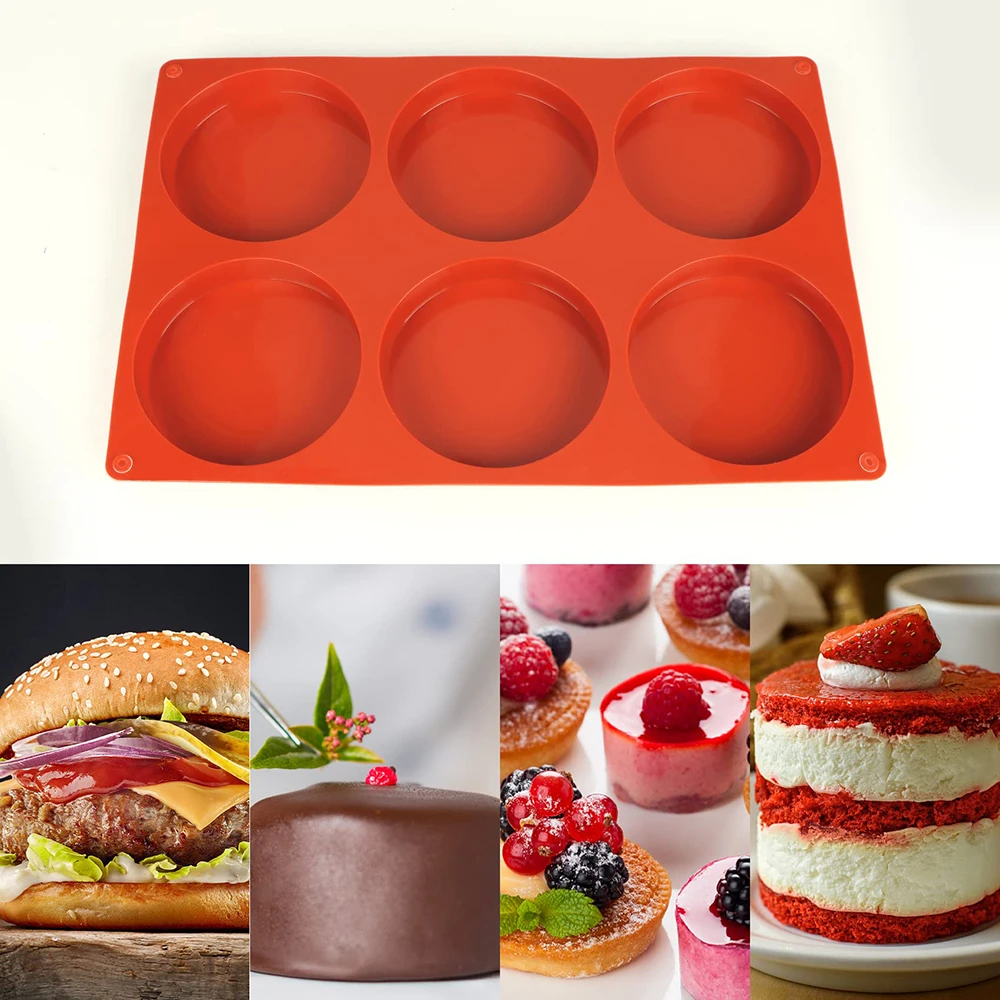 Large Silicone Cake Mold 6-Cavity Round Silicone Baking Mould Egg Pan Chocolate Muffin Mousse Tray DIY Cake Accessories