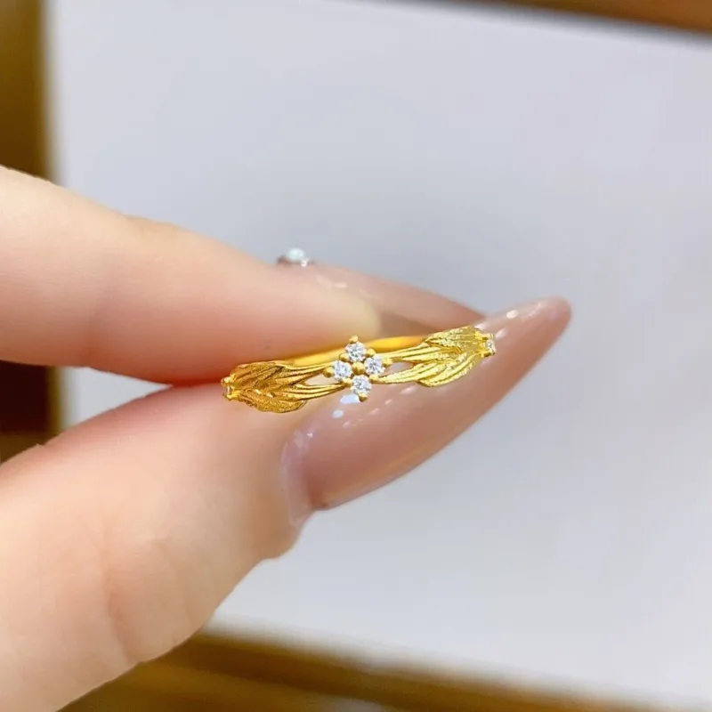 خاتم الزركون البرسيم بأربع أوراق المصقولة، فلاش فاخر خفيف عتيق، تكديس متخصص، يرتدي حلقة إصبع السبابة، نمط المحكمة في العصور الوسطى #2