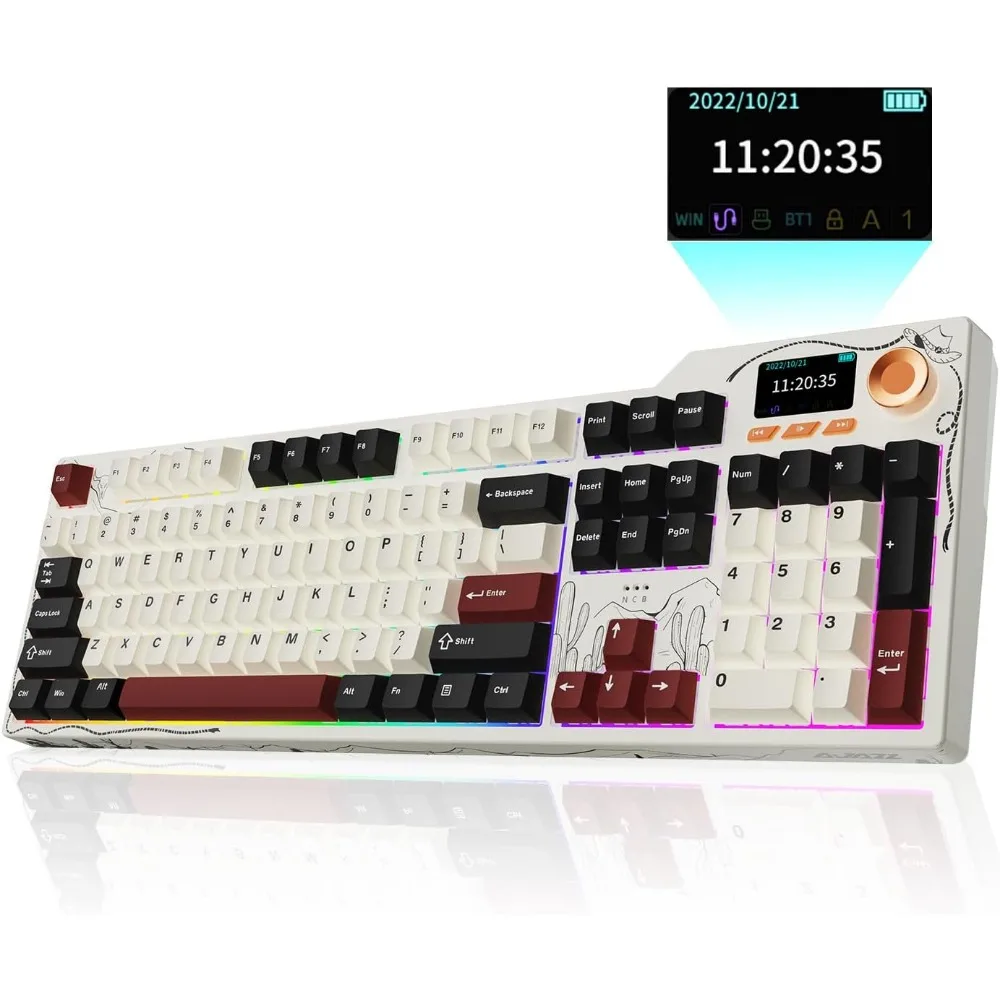Full Size Wireless Mechanical Keyboard with 1.14" Color Screen, Knob, RGB, and 10000mAh Battery