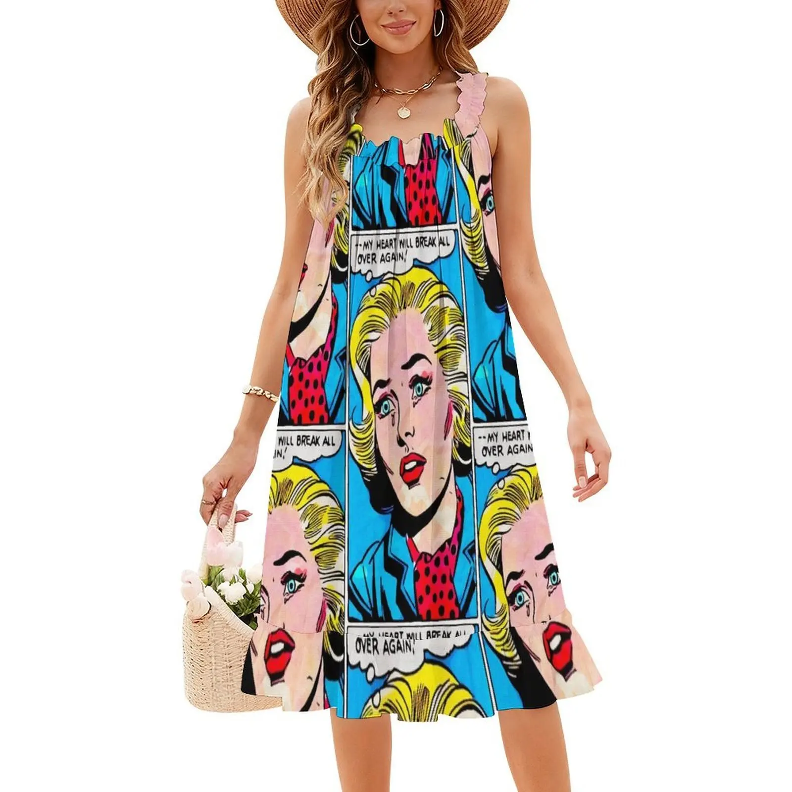 فن البوب المشتت الرجعية البكاء امرأة حبيبته العنق فستان أنيق الصيف فستان الحفلات للنساء البوب الإناث الملابس