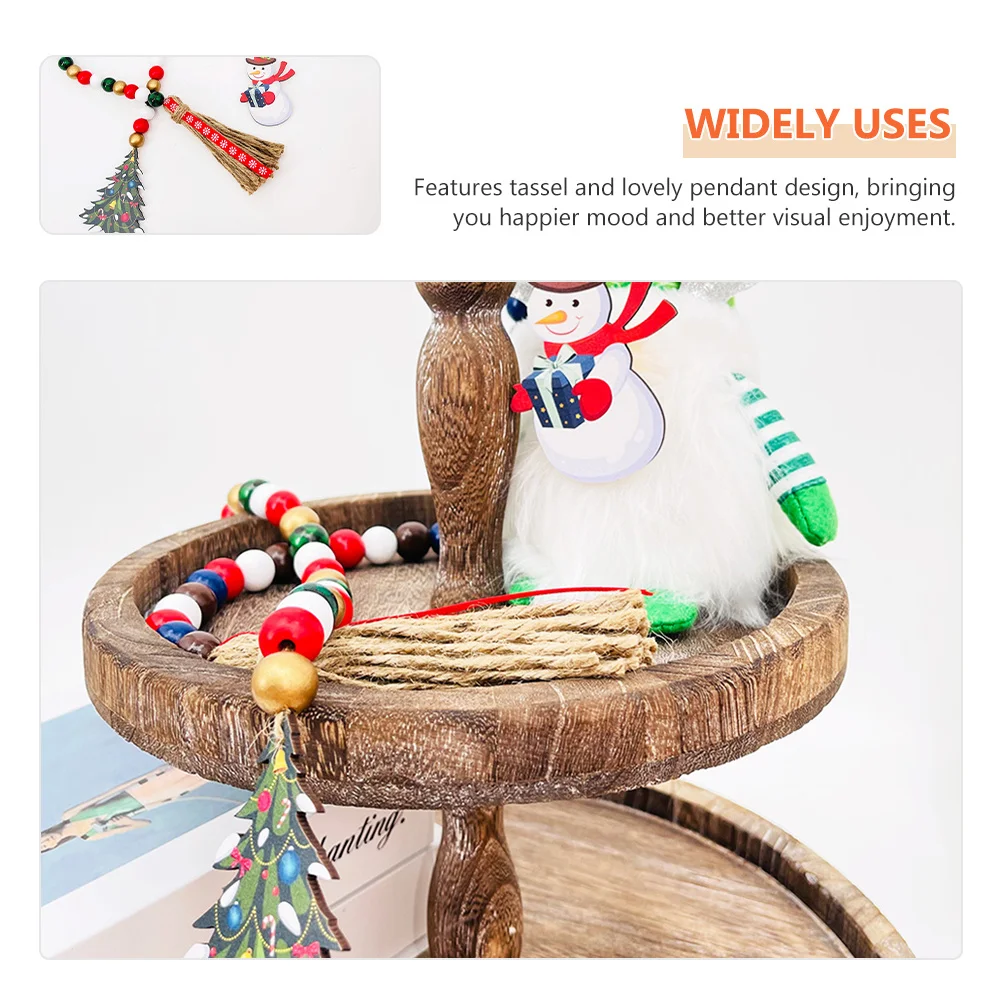 

Natural Wood Bead Garland with Tassels Decorative Pendant for Christmas Door Window Hanging Lightweight Festive Decoration
