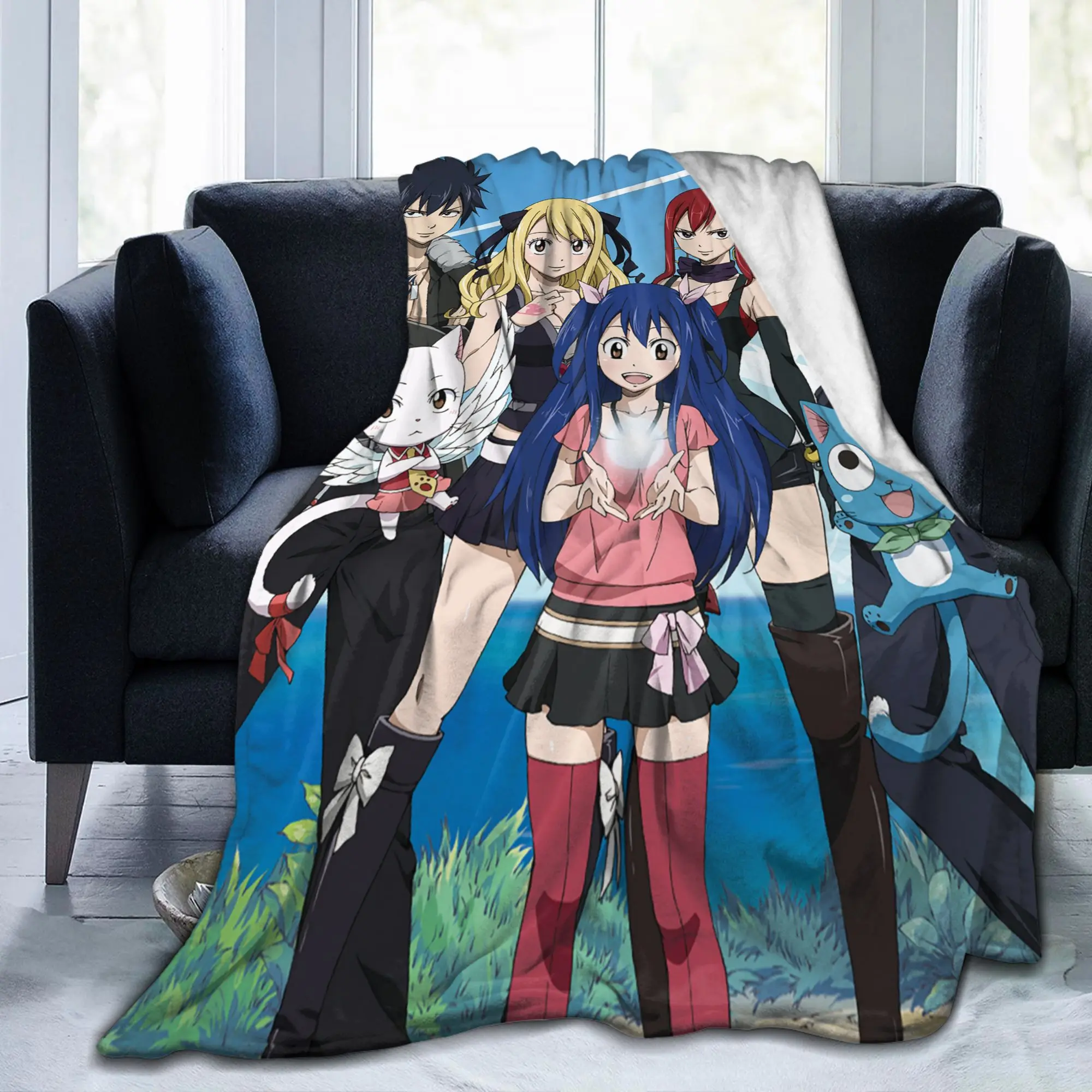 Erza Charles Natsu Wendy Blanket Cover Fairys Tails  Flannel Throw Blankets Summer Air Conditioning Lightweight Bedspreads,