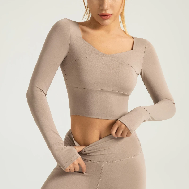 MIML Women's Yoga Tops with Chest Pad Breathable Slimming Long Sleeve Sportswear for Fitness Running And Gymming