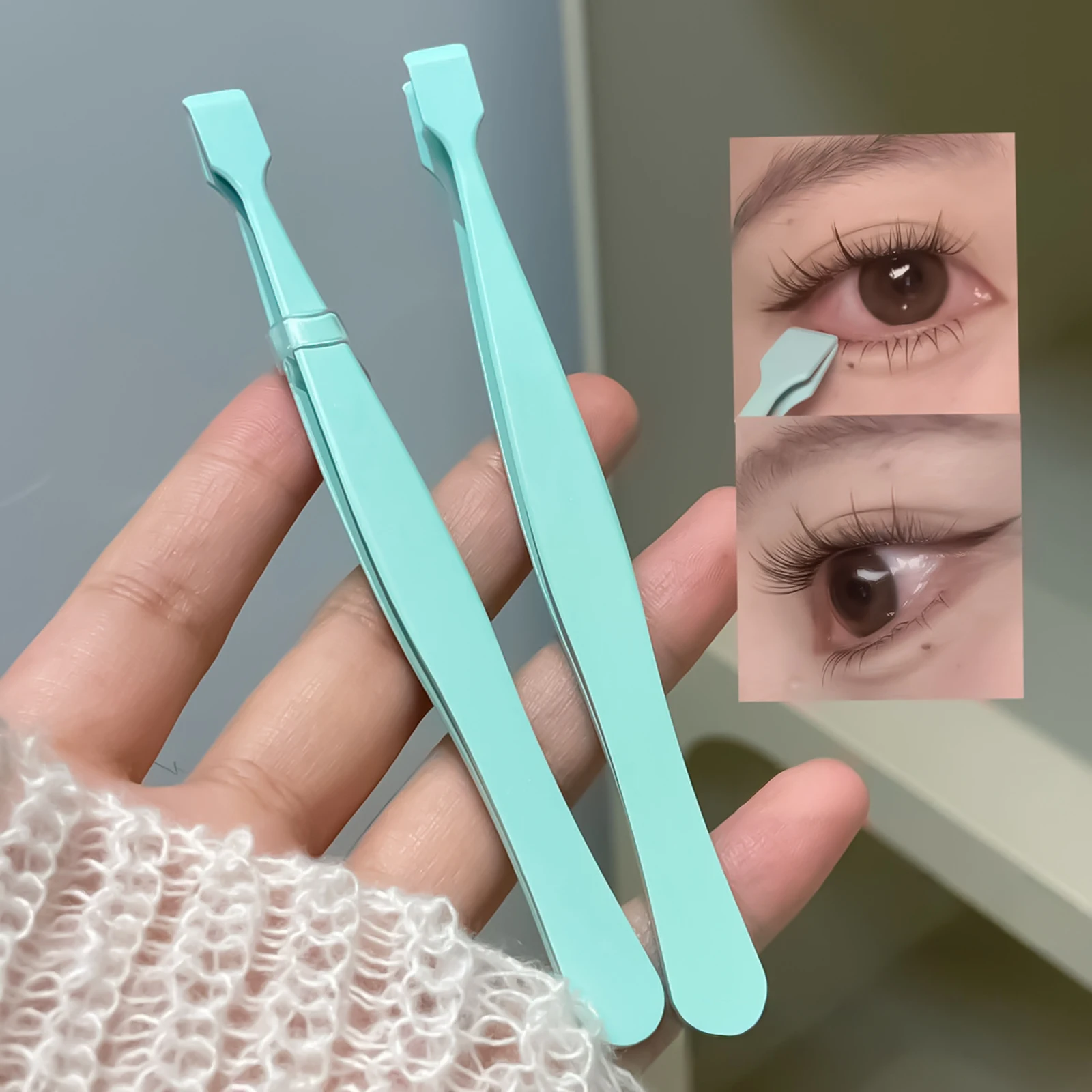 Pincettes à cils à tête plate de haute précision pour cils inférieurs, outils d'extension de cils portables pour débutants, acier inoxydable de 11.8cm