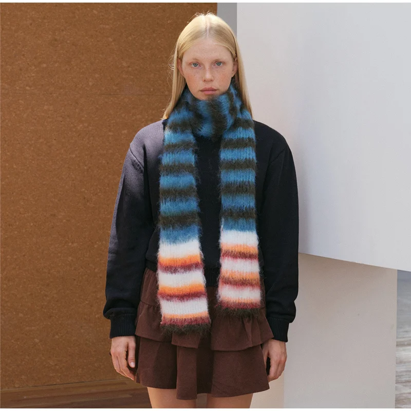 

Unisex Thick Woolen Knitted Scarf Shawl Autumn Winter Warm Rainbow Thin Wraps For Women&men Neck Scarf Unisex Coldproof Knitwear