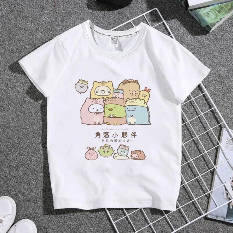 

2022 Summer Japan Anime Sumikko Print White Kid T shirt Children Comic Manga Sumikkogurashi Tops Baby Clothes Tees Gift