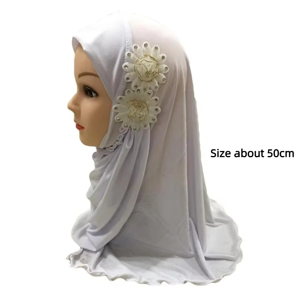 الصلبة الزهور رئيس الأطفال الحجاب مرونة عمامة الفتيات مسلم الحجاب الصلاة قبعة رئيس التفاف 50 سنتيمتر وشاح إسلامي شالات