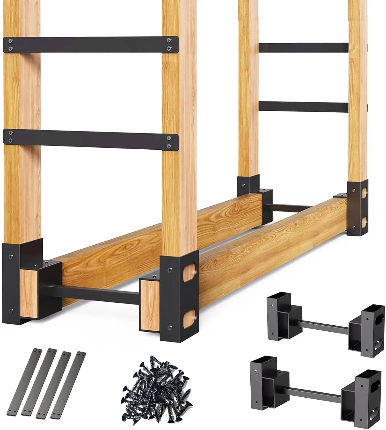 

Adjustable Firewood Rack for Outdoor, Wood Storage Brackets Kit with Rustproof Steel, Log Stacking Stand for Fireplace Fire Pit
