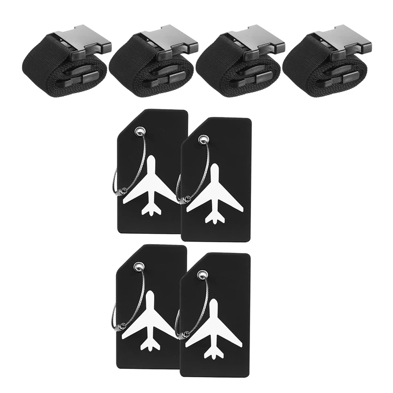 8 pacote de alças de bagagem cintos de mala de silicone etiquetas de bagagem etiquetas de mala de viagem peças de reposição de viagem acessórios preto